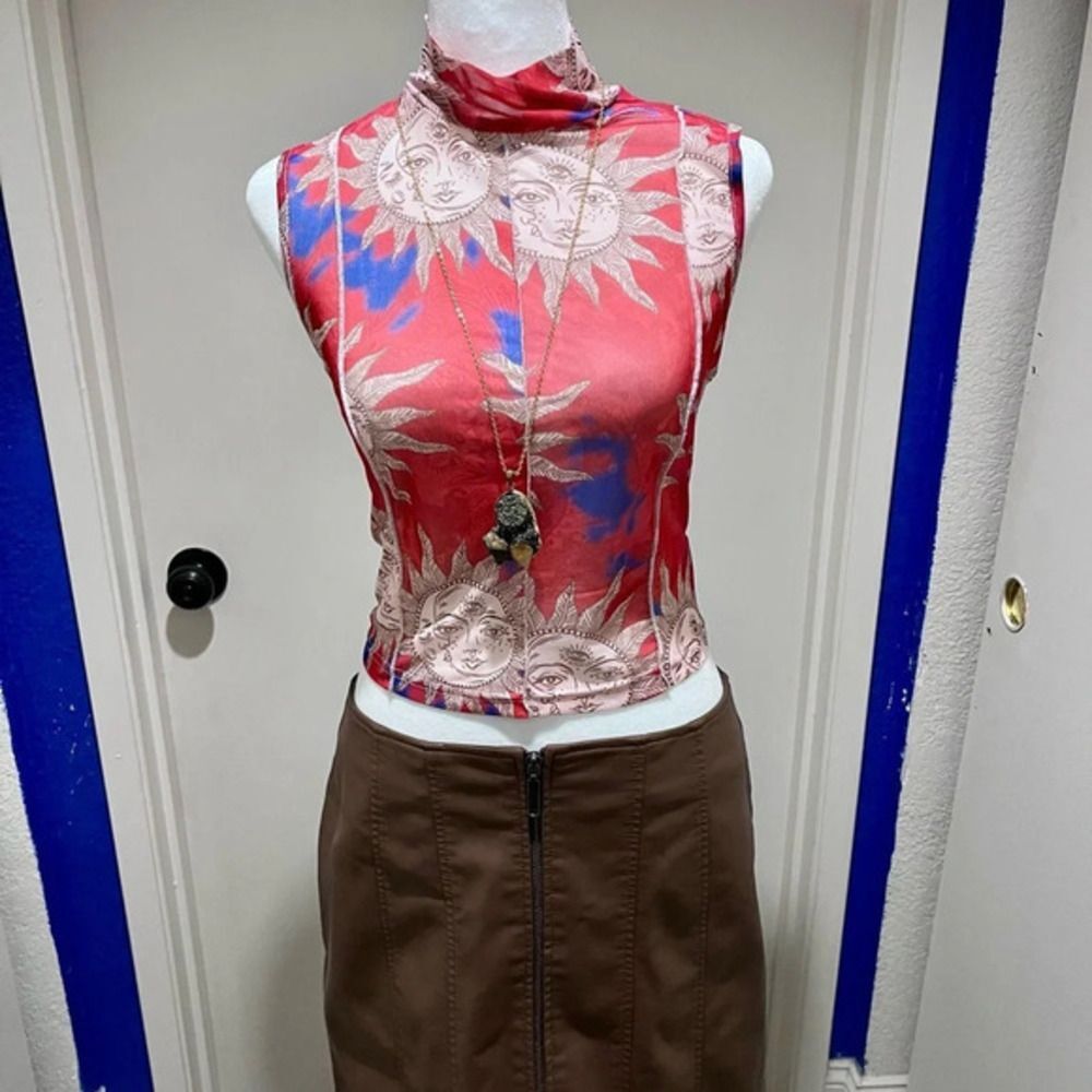 New Celestial Y2K Mock Neck Tank: All-Season Sun, Semi-Sheer, Stretchy